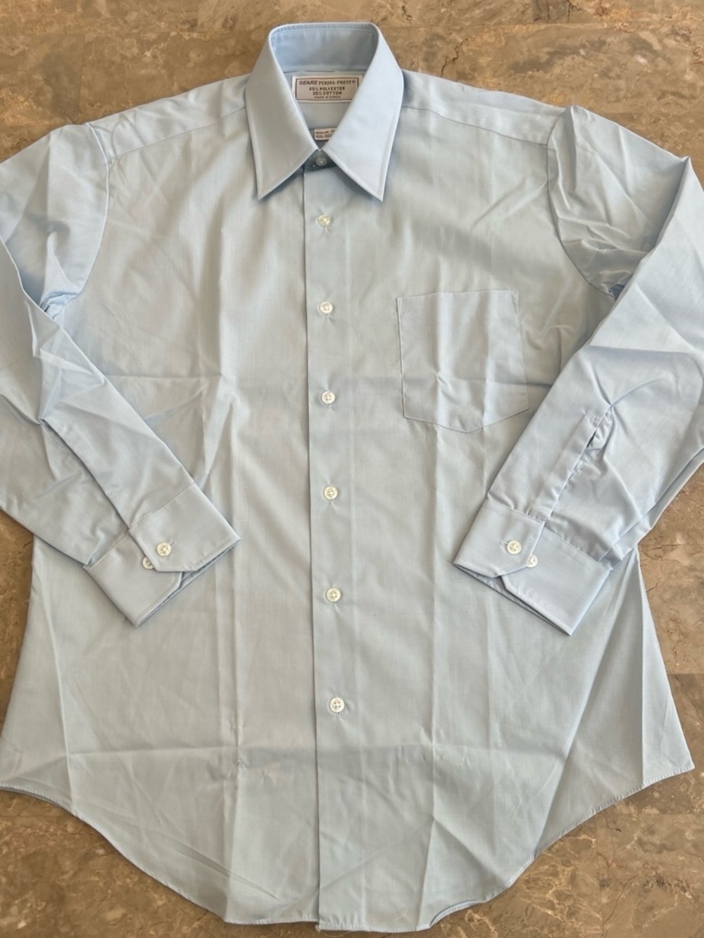 Vintage 1970s Sears Perma-Prest Blue Point Collar Dress Shirt 15.5 32/33